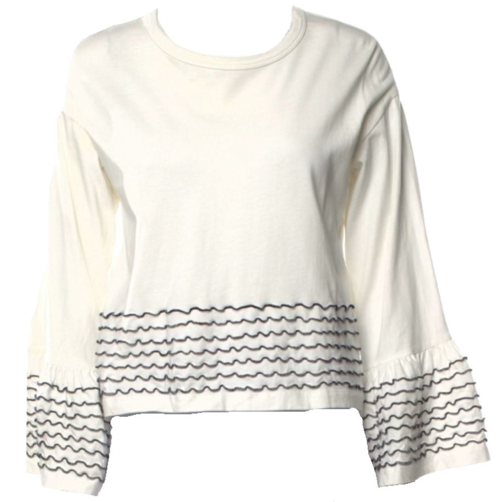 See By Chloe Cream and Black Wavy Stripe Blouse